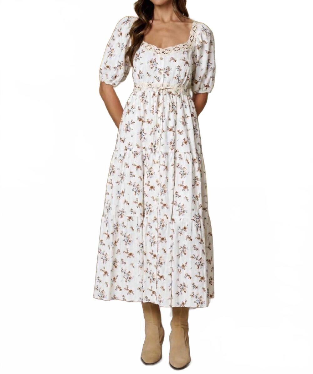 NEW BLU PEPPER autumn in bloom midi dress in white
